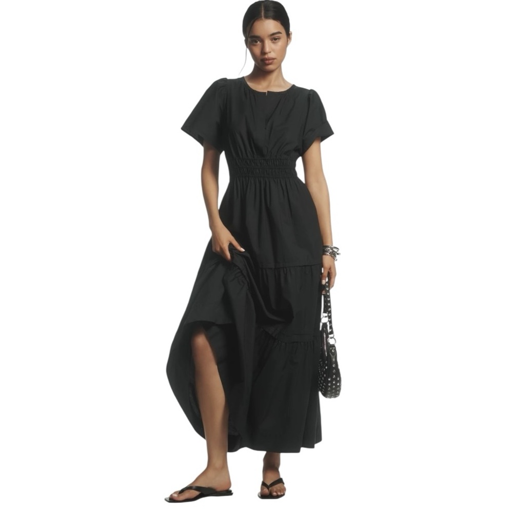 ANTHROPOLOGIE BLACK SOMERSET SHORT SLEEVE MAXI DRESS - Picture 3 of 13